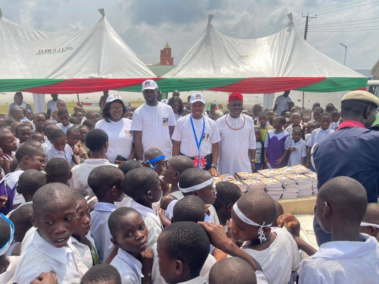 Students queing for exercise books